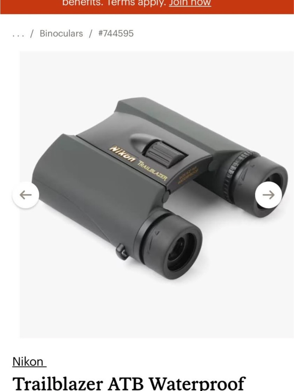 Nikon Compact Trailblazer Binoculars in Dark Gray with Gold Accents